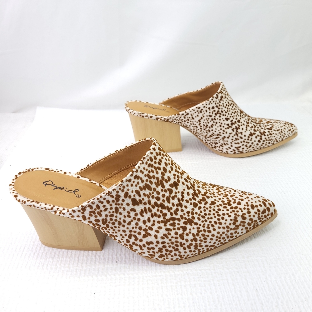 Qupid Block Heel Mules Animal Print Pointed Toe A… - image 1